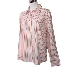 EDDIE BAUER Low Wrinkle Button Front Shirt Blouse Top Pink Stripe XL Casual Work
